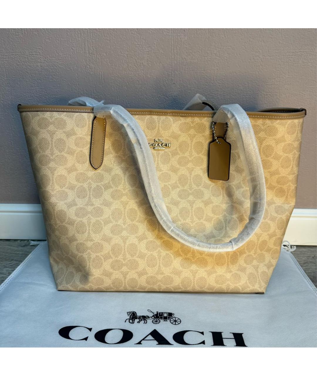 COACH Бежевая кожаная сумка тоут, фото 2