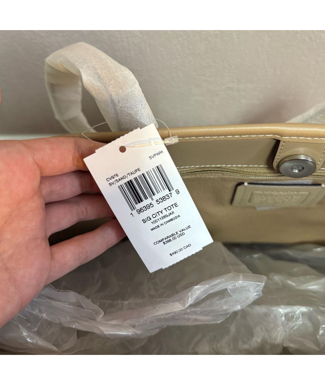 COACH Бежевая кожаная сумка тоут, фото 5
