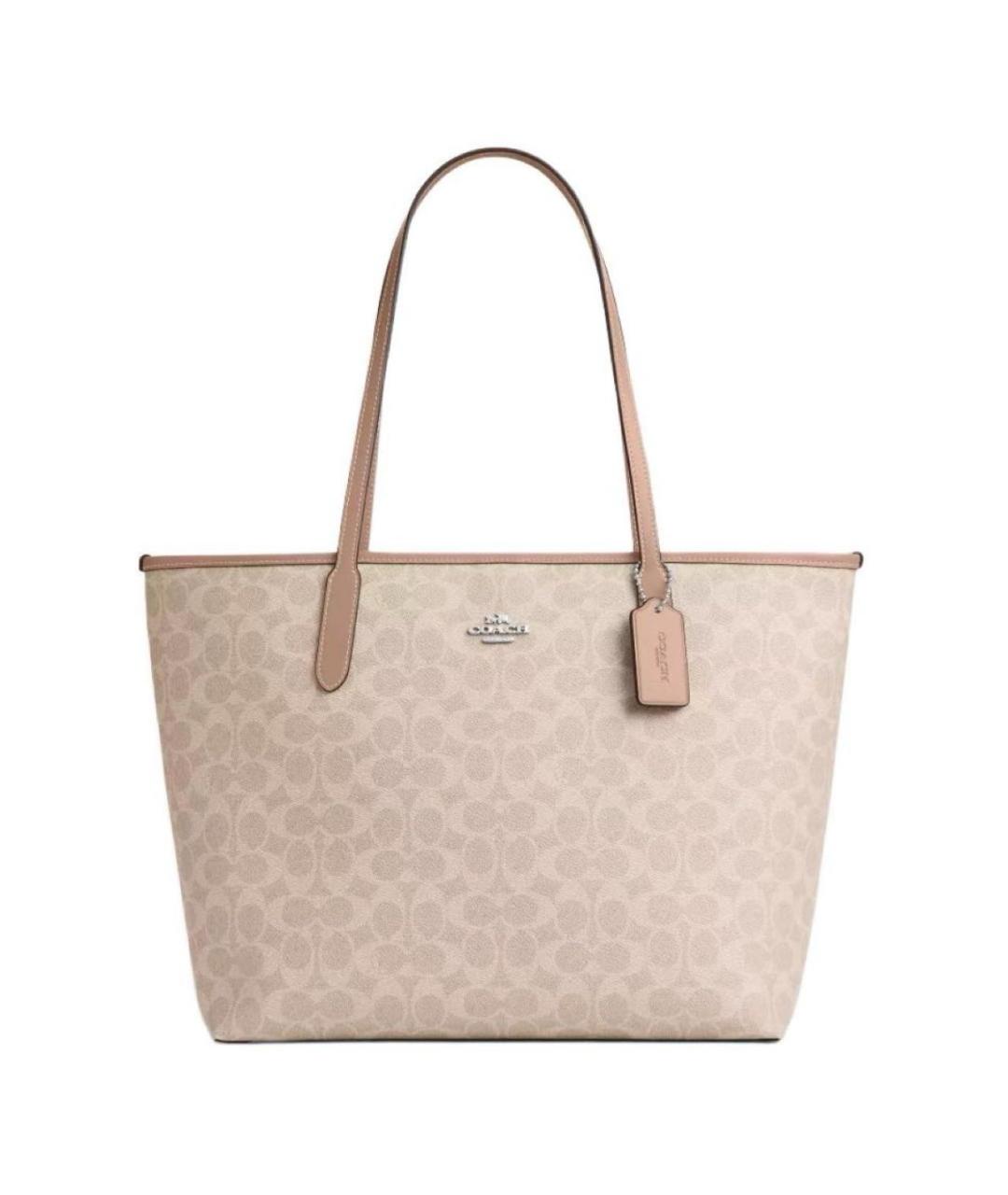 COACH Бежевая кожаная сумка тоут, фото 8