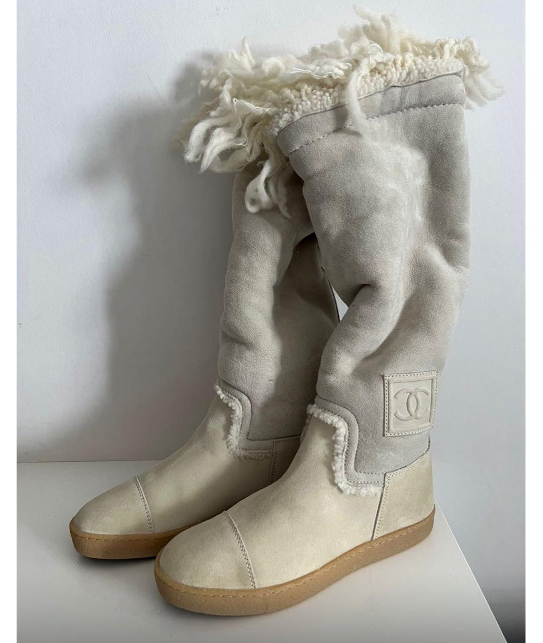 CHANEL Серые замшевые сапоги, фото 6