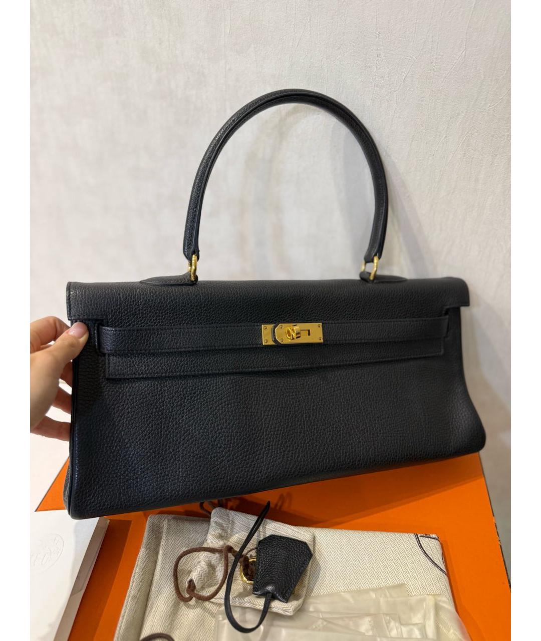 HERMES Черная кожаная сумка тоут, фото 6