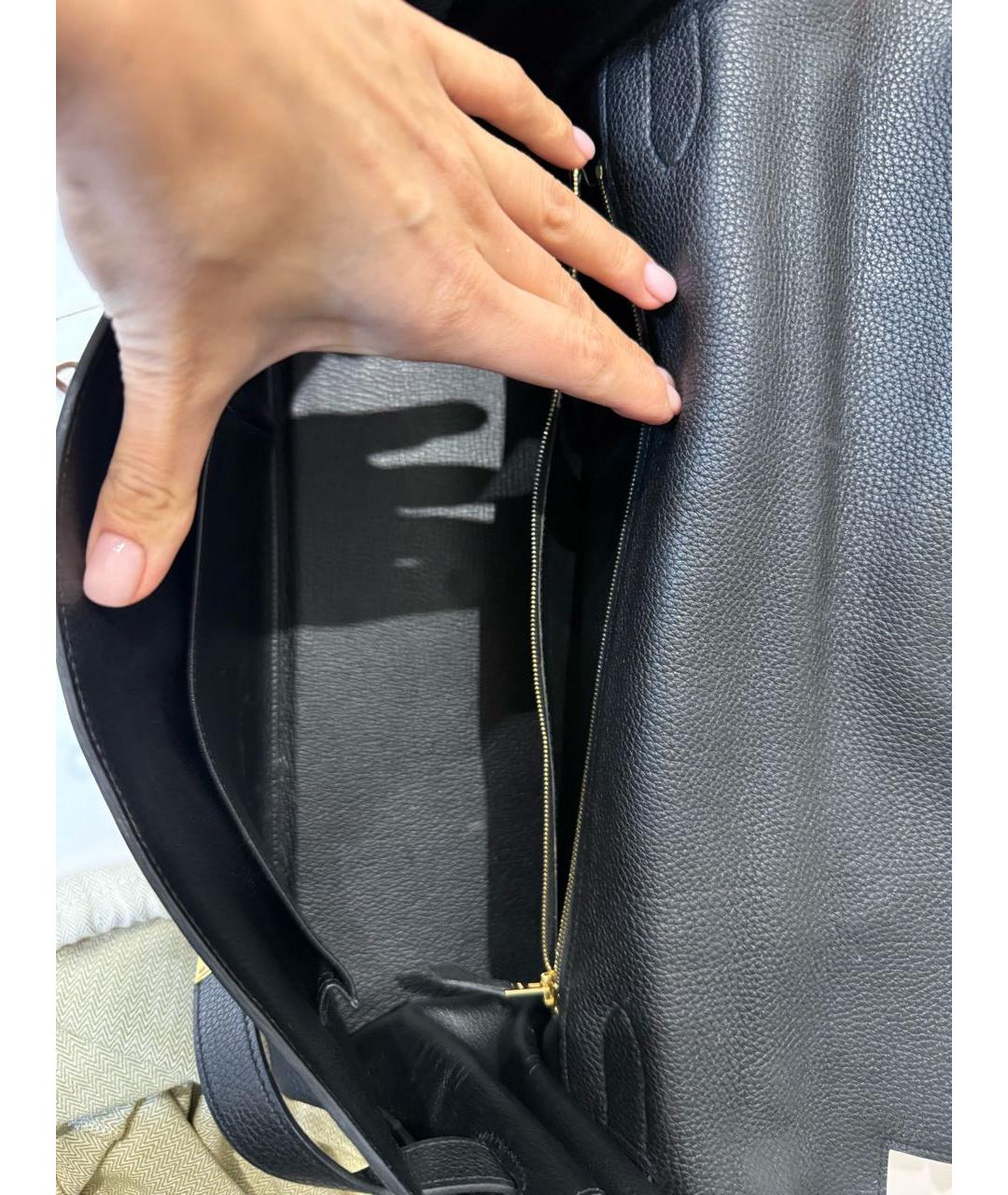 HERMES Черная кожаная сумка тоут, фото 5