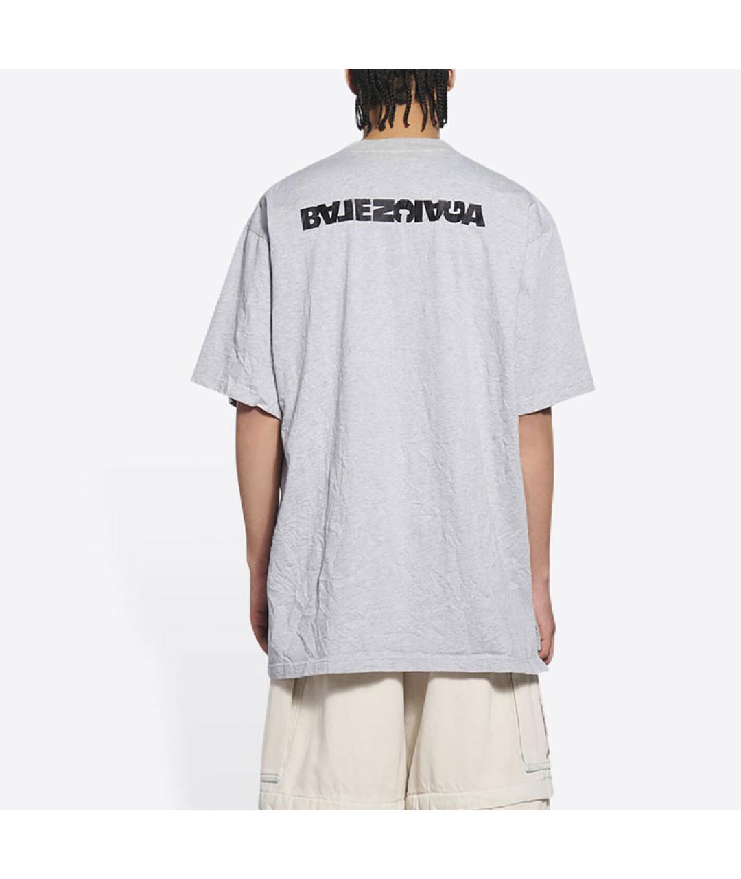 BALENCIAGA Серая хлопковая футболка, фото 4