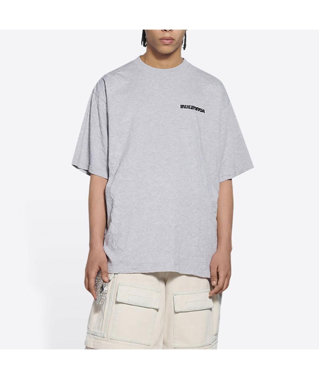 BALENCIAGA Серая хлопковая футболка, фото 3