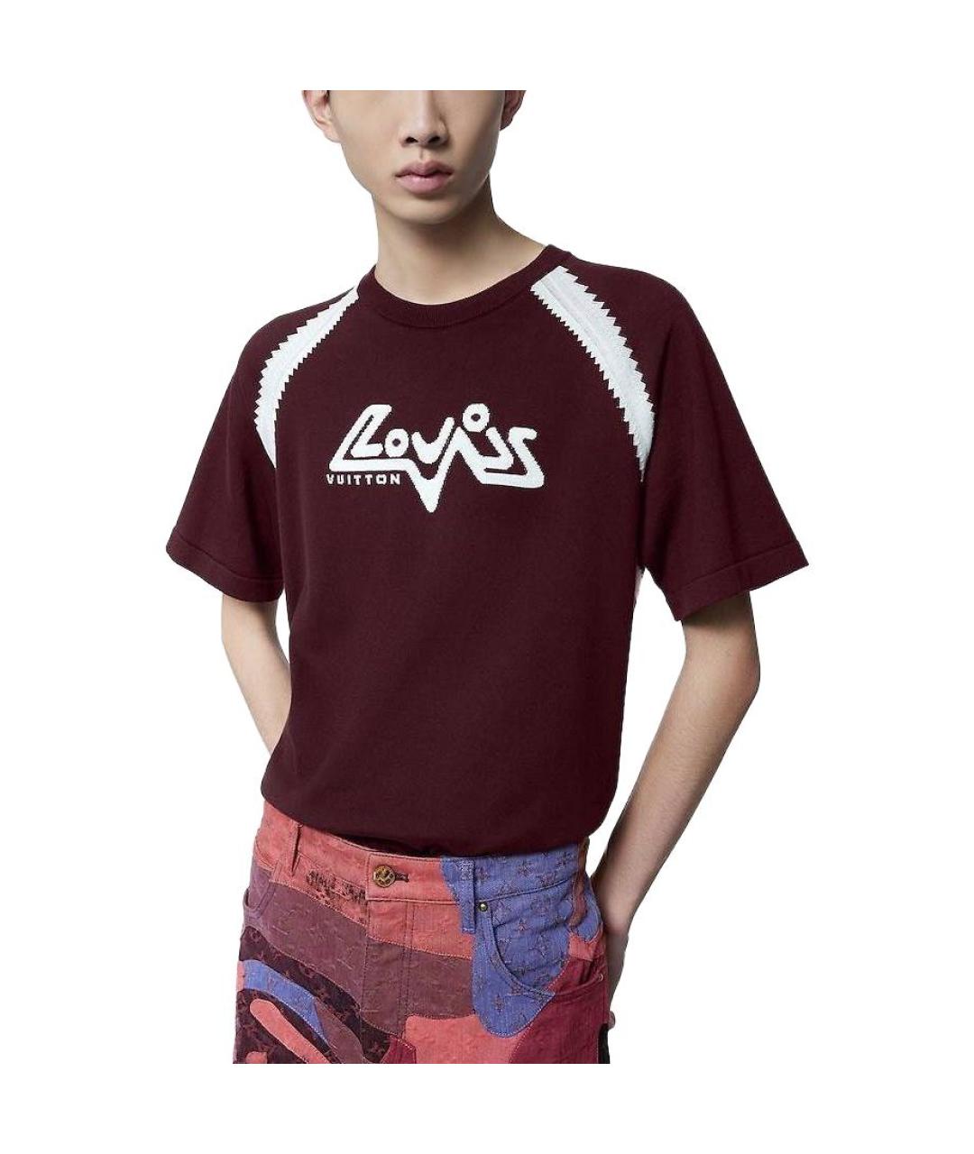 LOUIS VUITTON Бордовая хлопковая футболка, фото 2