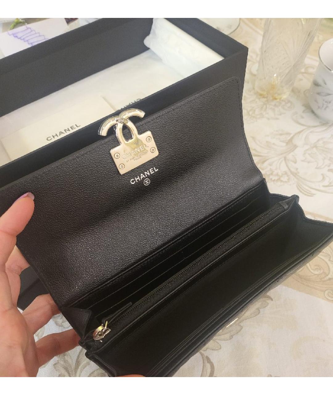 CHANEL Черный кожаный кошелек, фото 4