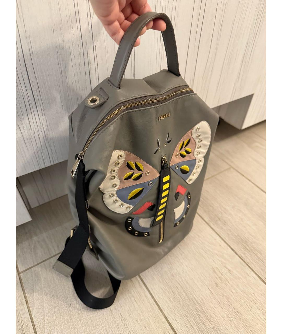 FURLA Серый кожаный рюкзак, фото 2