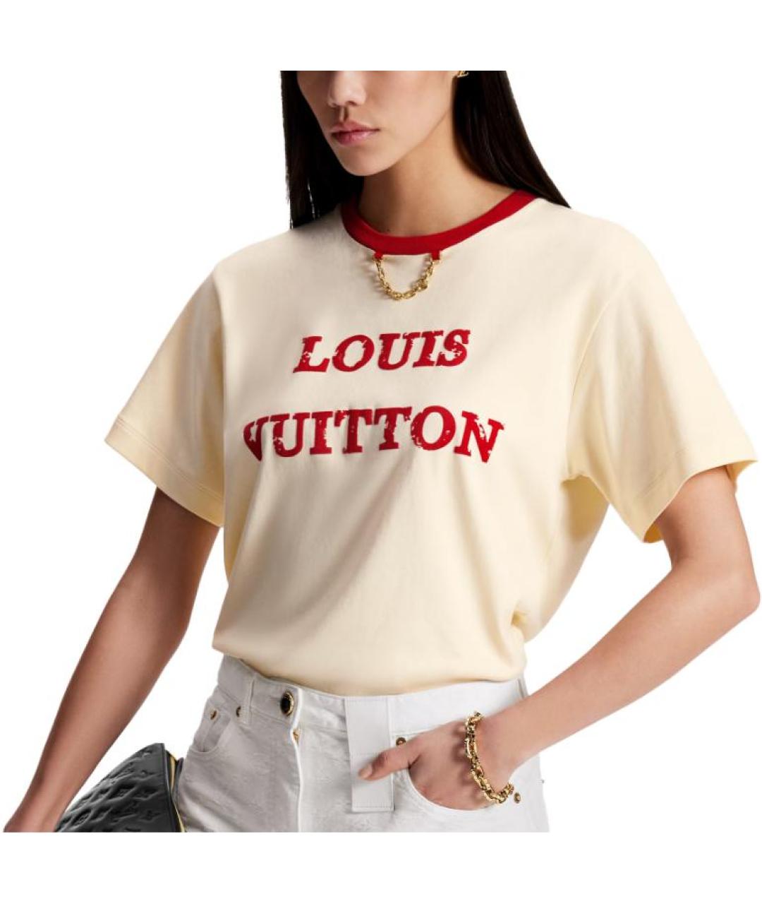 LOUIS VUITTON Бежевая хлопковая футболка, фото 5