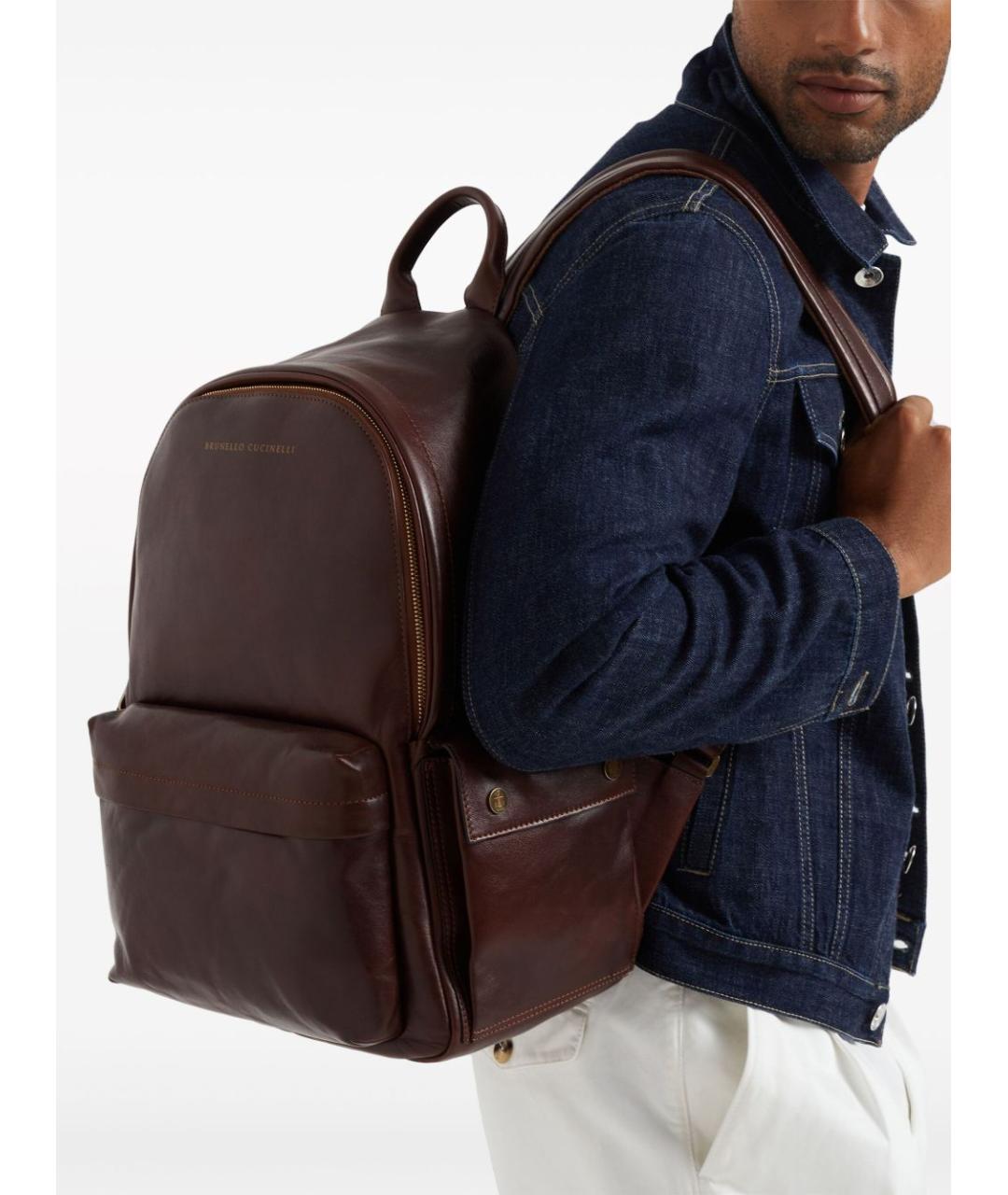 BRUNELLO CUCINELLI Бордовый кожаный рюкзак, фото 4