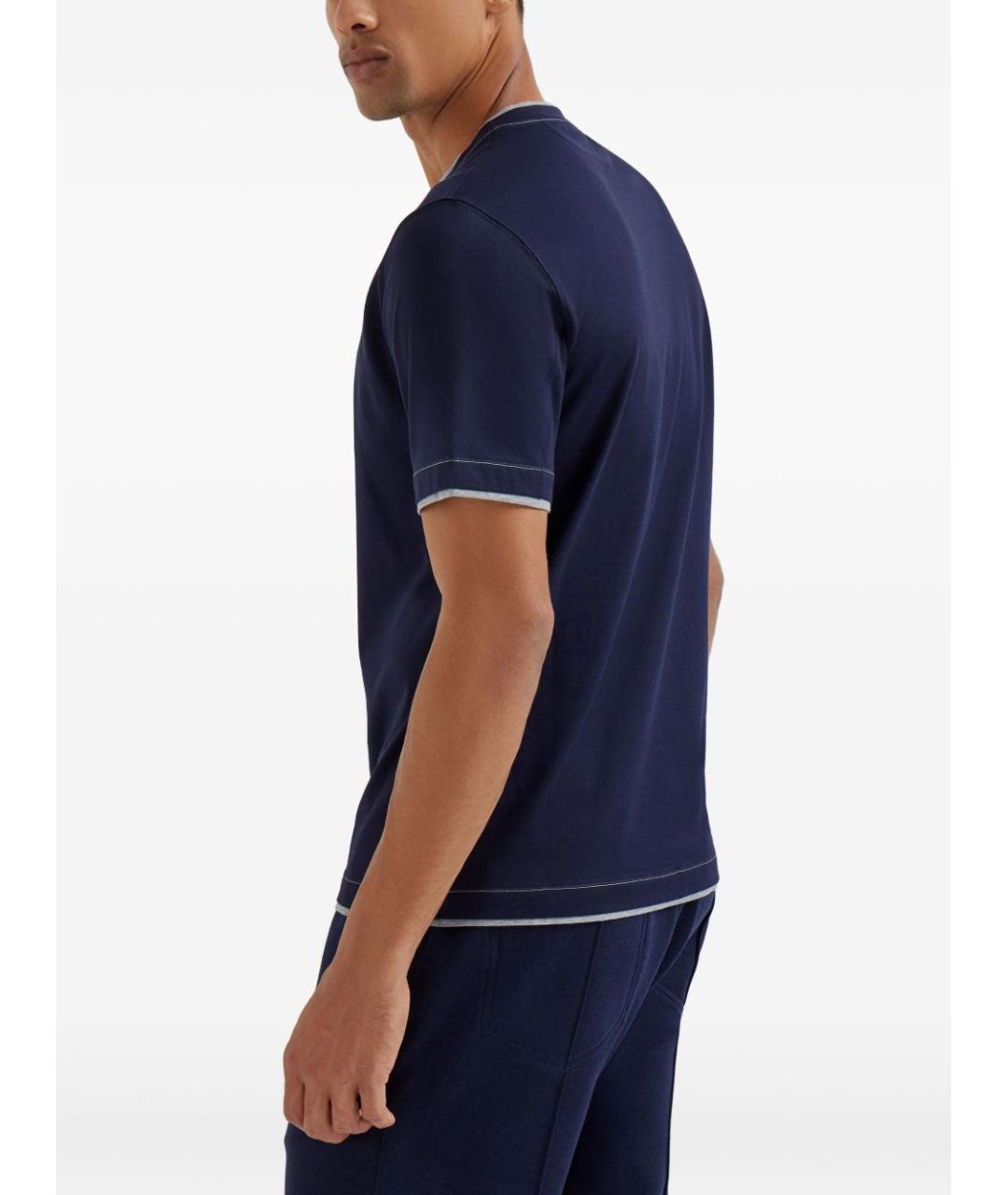 BRUNELLO CUCINELLI Синяя хлопковая футболка, фото 2