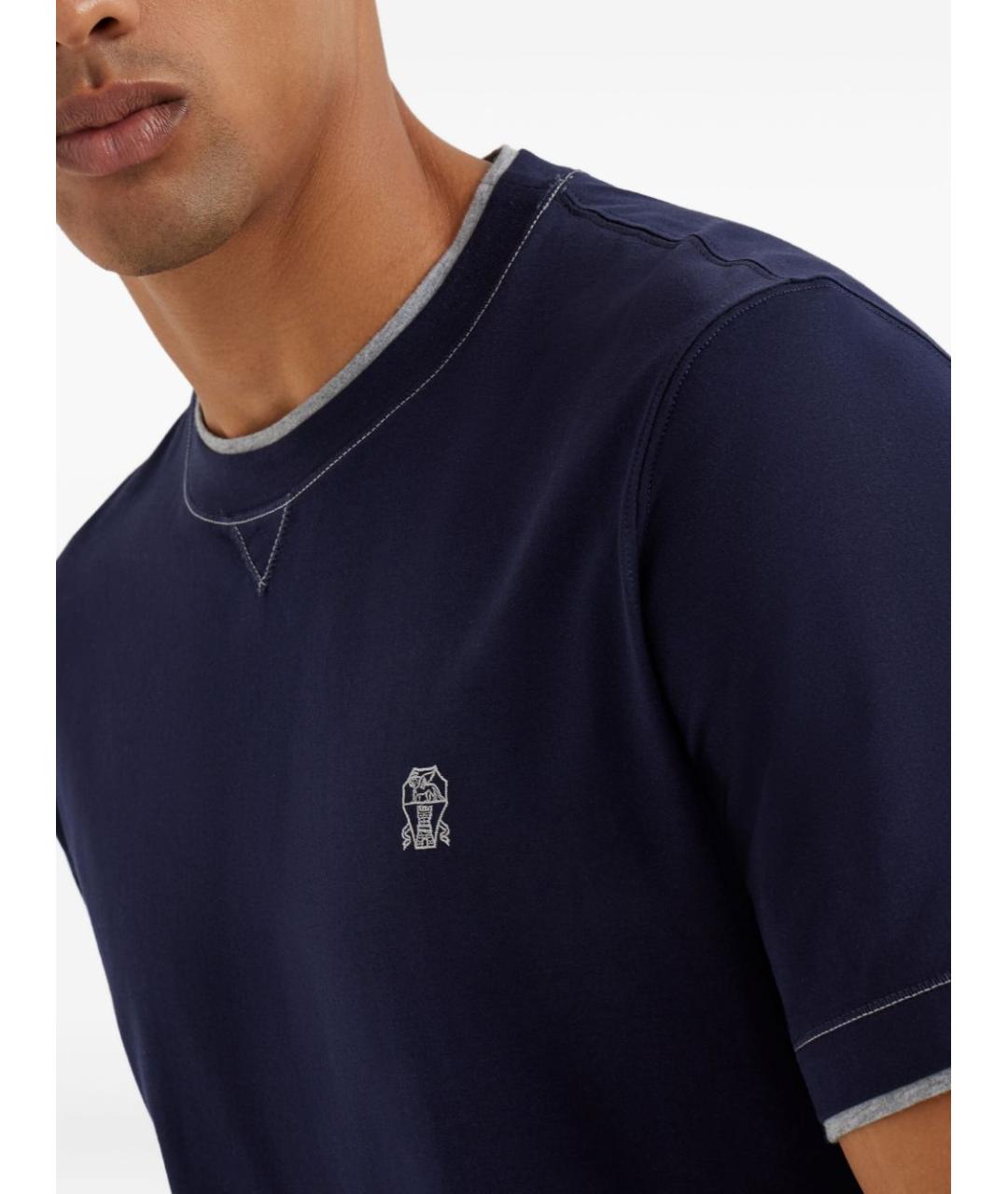 BRUNELLO CUCINELLI Синяя хлопковая футболка, фото 5