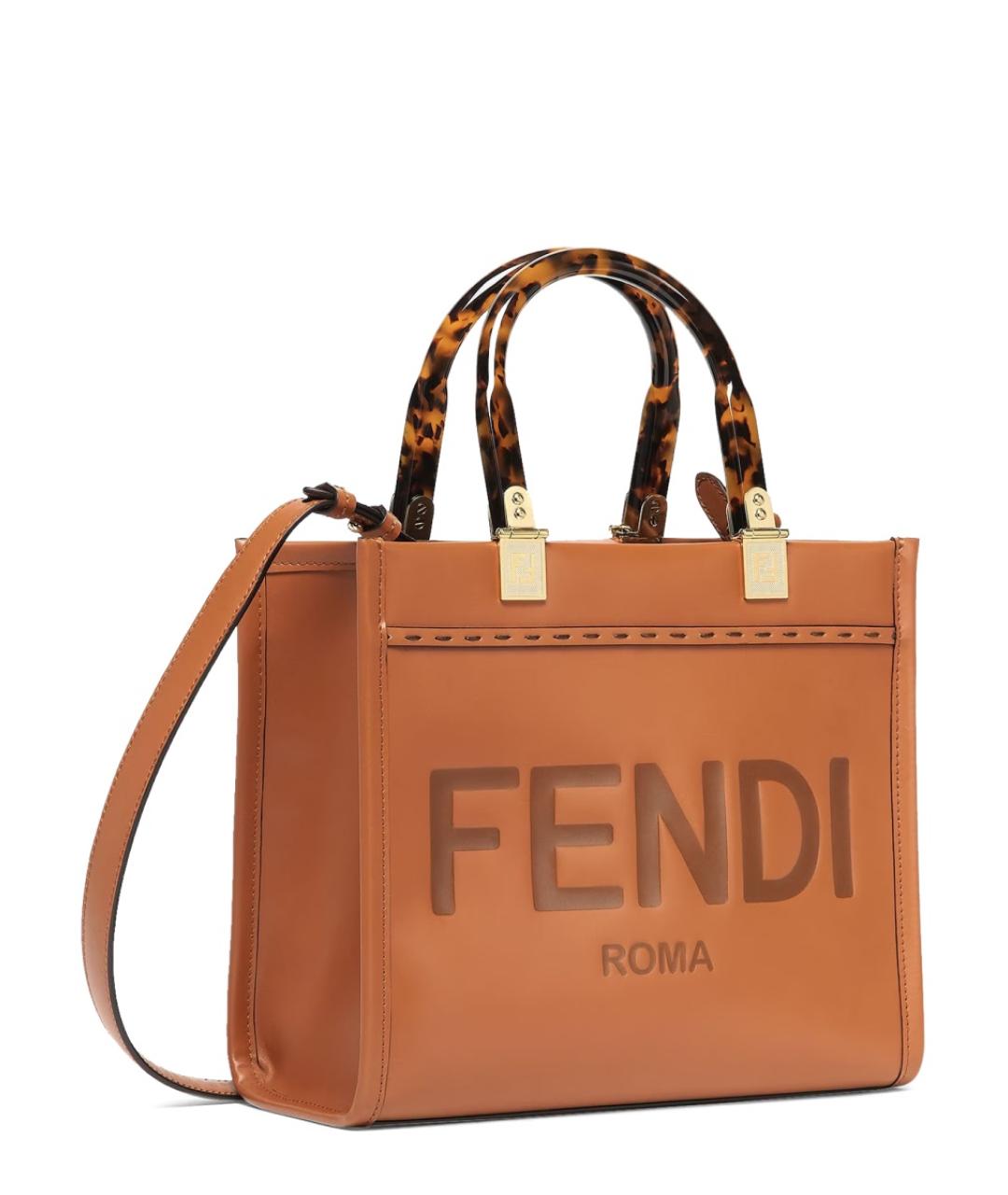 FENDI Коричневая кожаная сумка с короткими ручками, фото 4