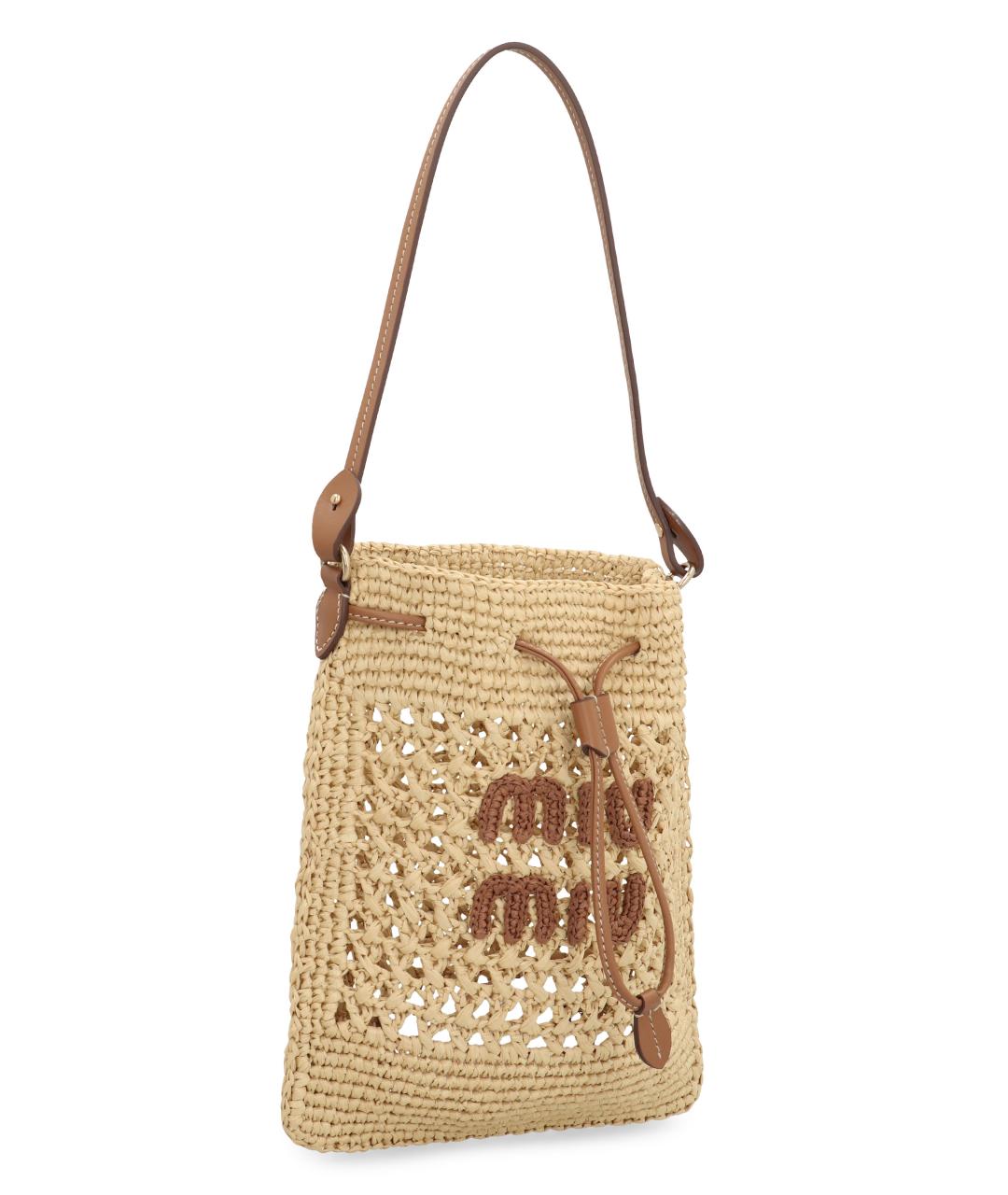 MIU MIU Бежевая пелетеная сумка тоут, фото 3