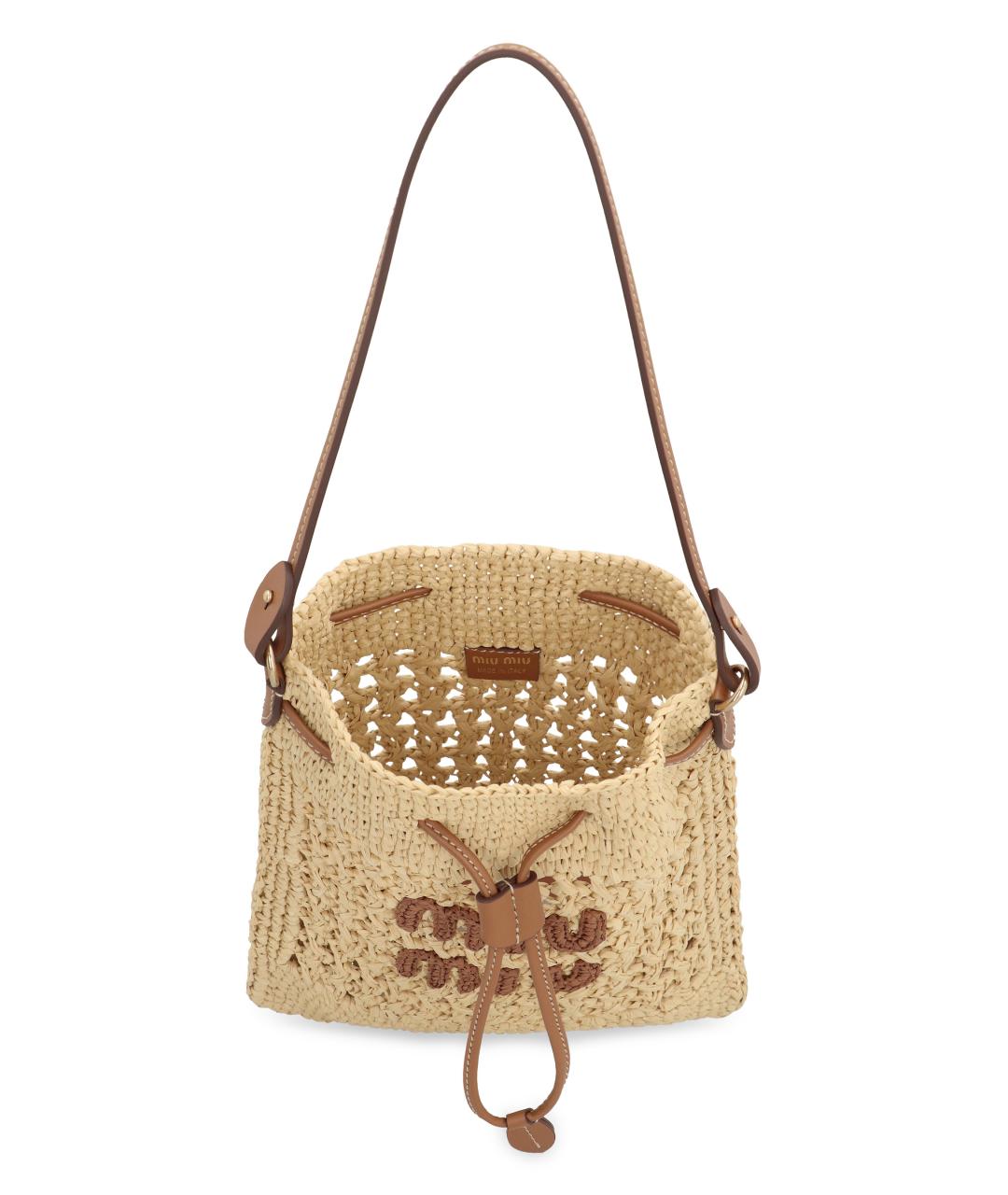 MIU MIU Бежевая пелетеная сумка тоут, фото 5