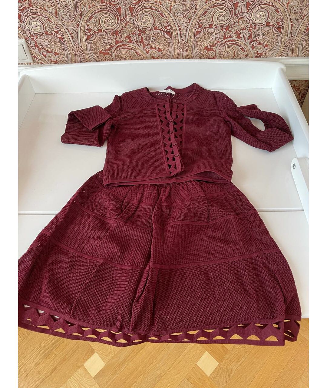 SANDRO Бордовый сетчатый костюм с юбками, фото 2