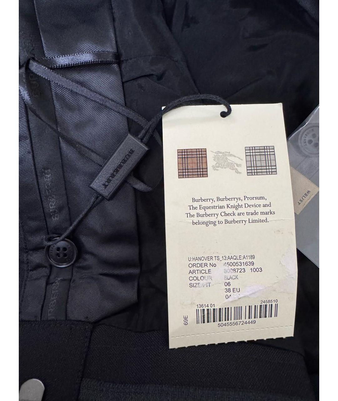 BURBERRY Черные шерстяные прямые брюки, фото 5