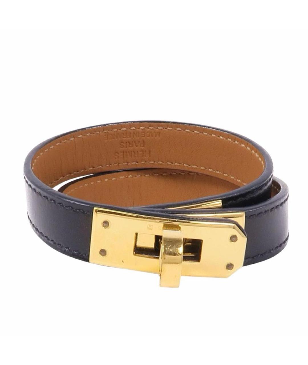 HERMES Черный кожаный браслет, фото 1