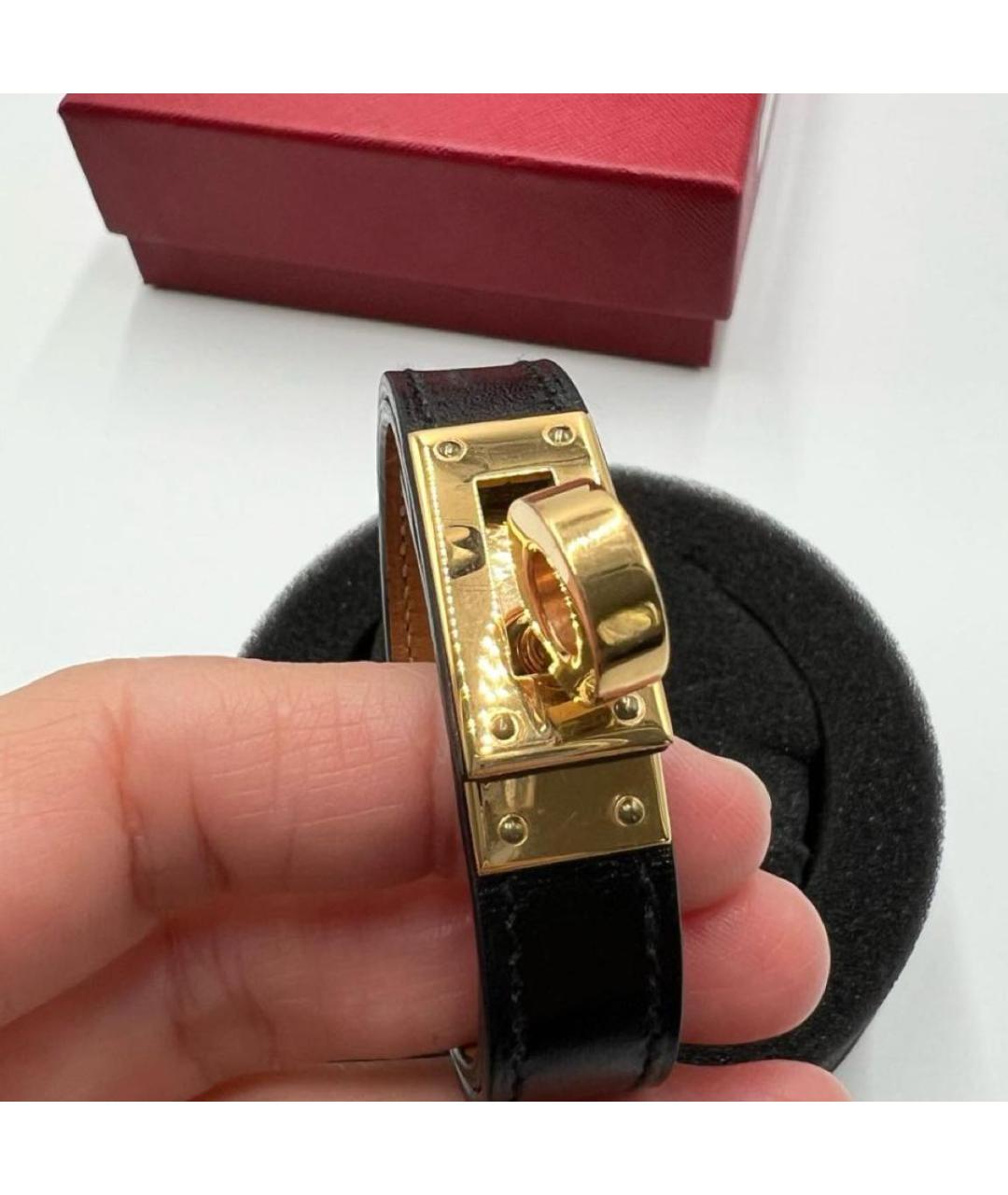 HERMES Черный кожаный браслет, фото 4