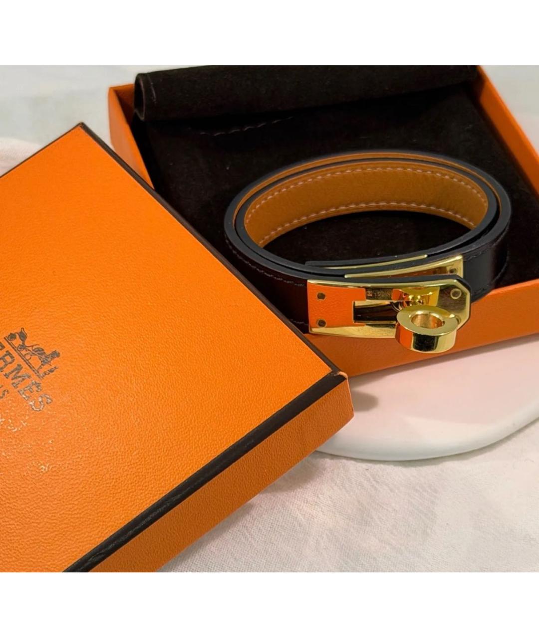 HERMES Черный кожаный браслет, фото 2