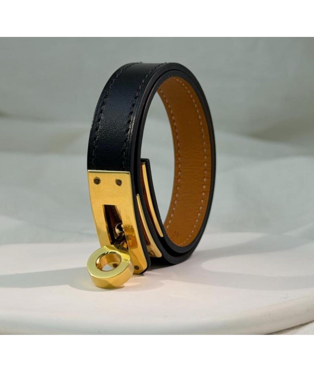 HERMES Черный кожаный браслет, фото 5