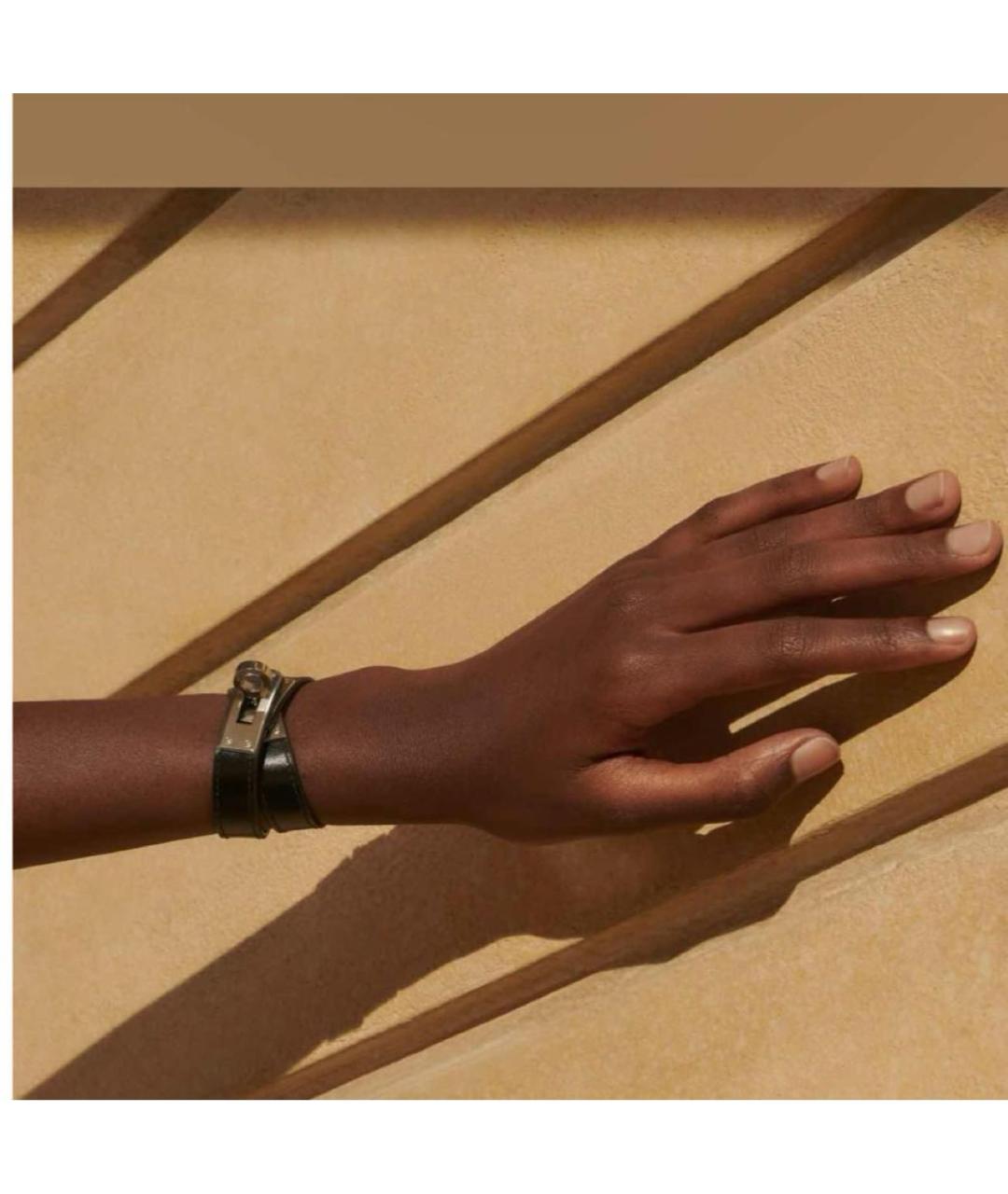 HERMES Черный кожаный браслет, фото 3