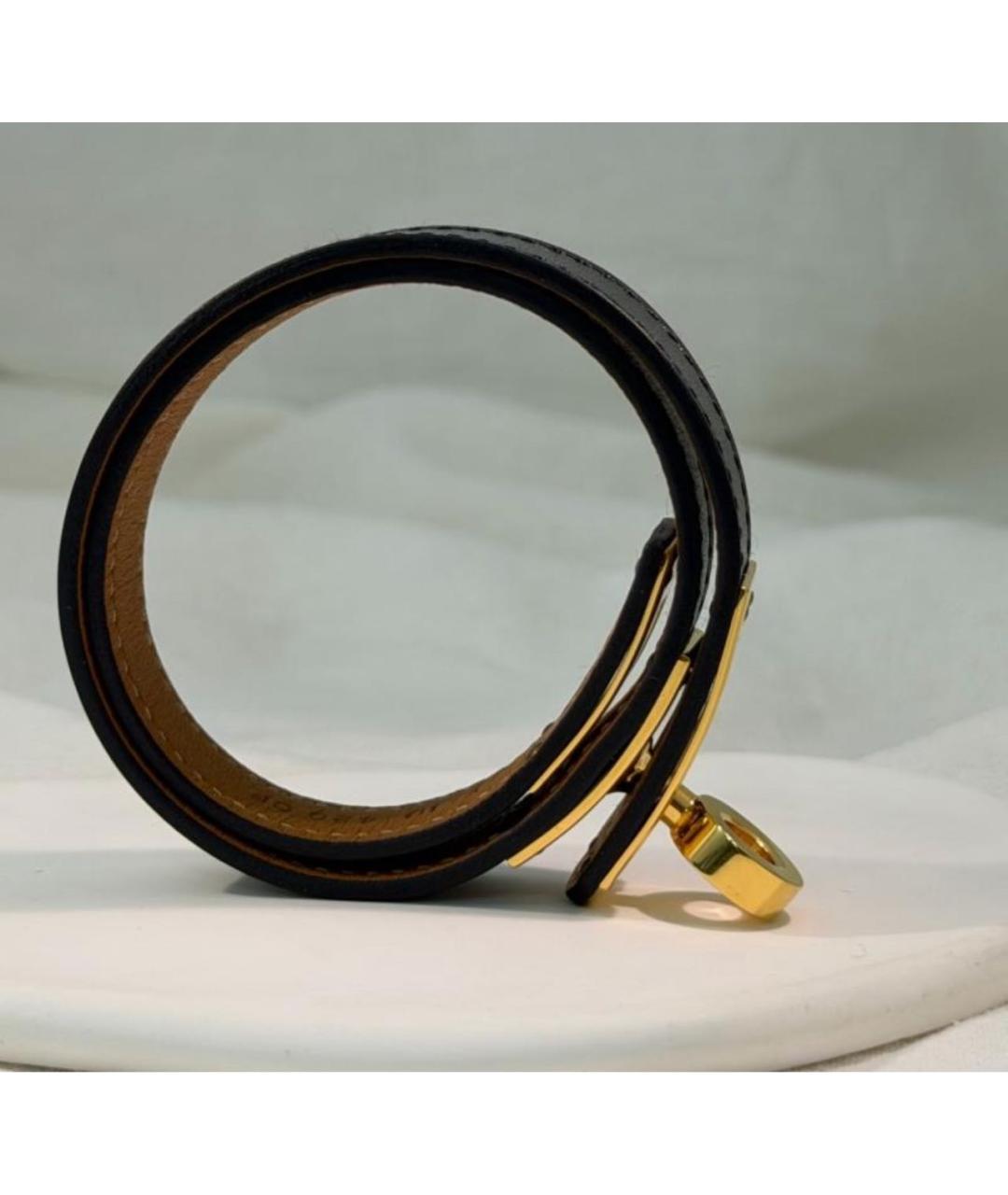HERMES Черный кожаный браслет, фото 7