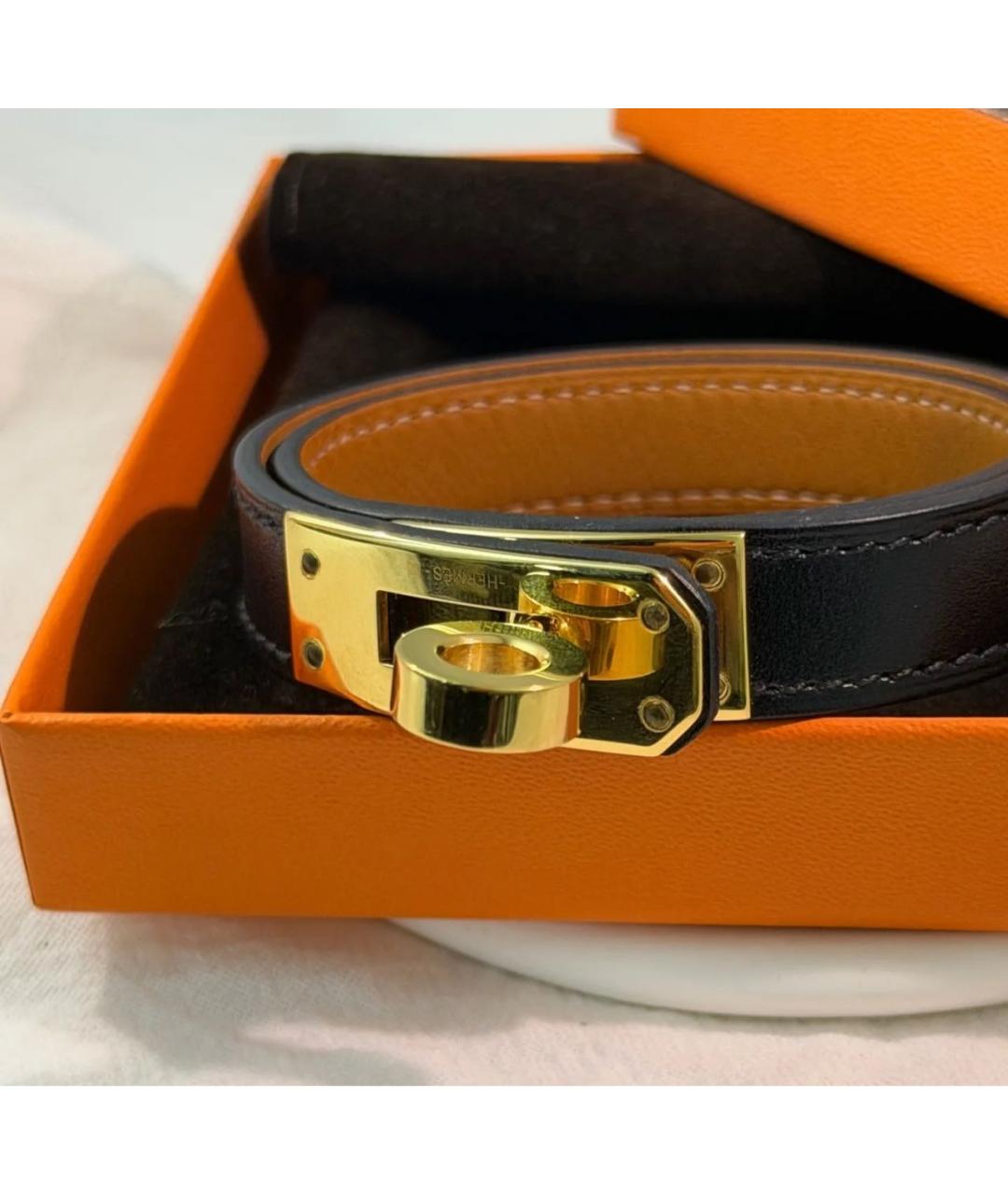 HERMES Черный кожаный браслет, фото 6