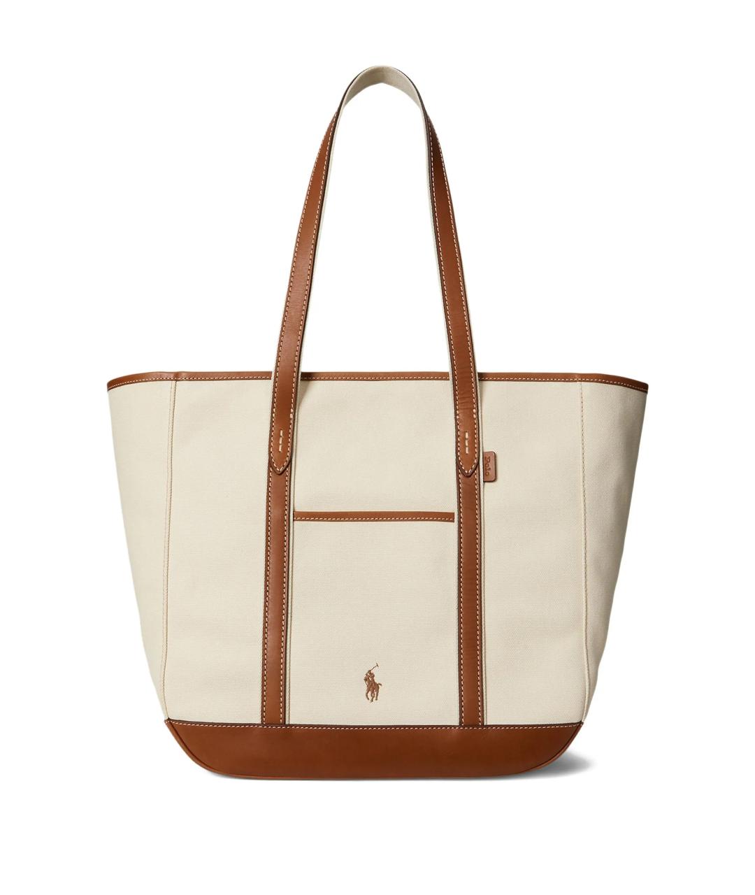 POLO RALPH LAUREN Бежевая тканевая сумка тоут, фото 1