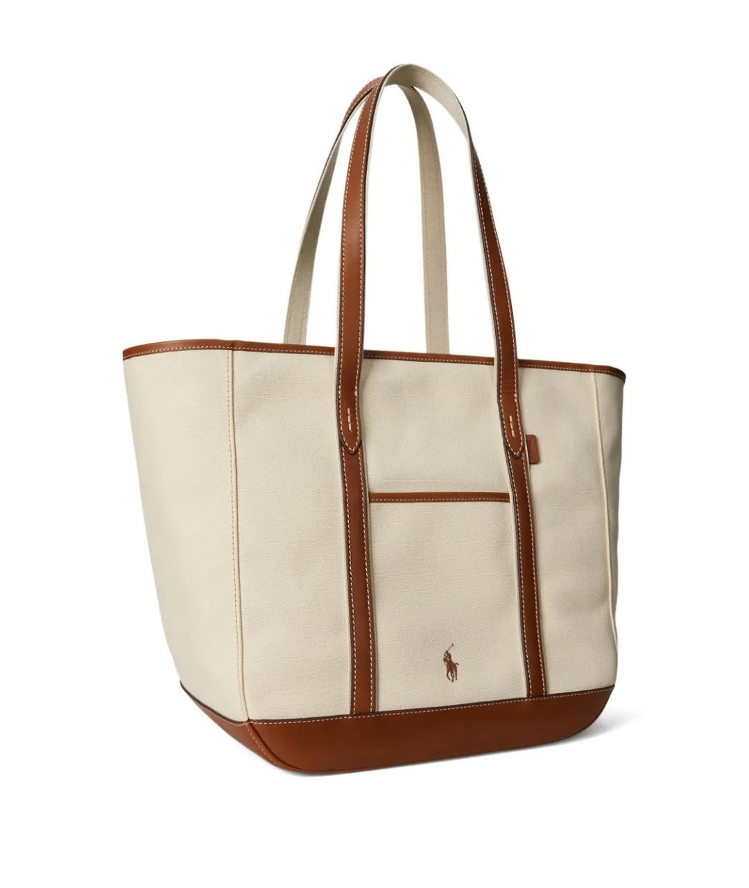 POLO RALPH LAUREN Бежевая тканевая сумка тоут, фото 3