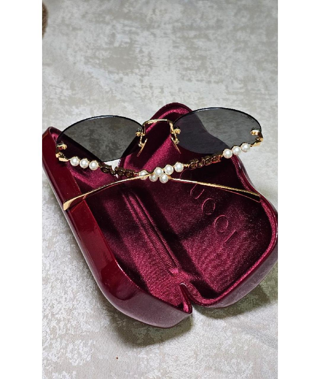 GUCCI Золотые металлические солнцезащитные очки, фото 3