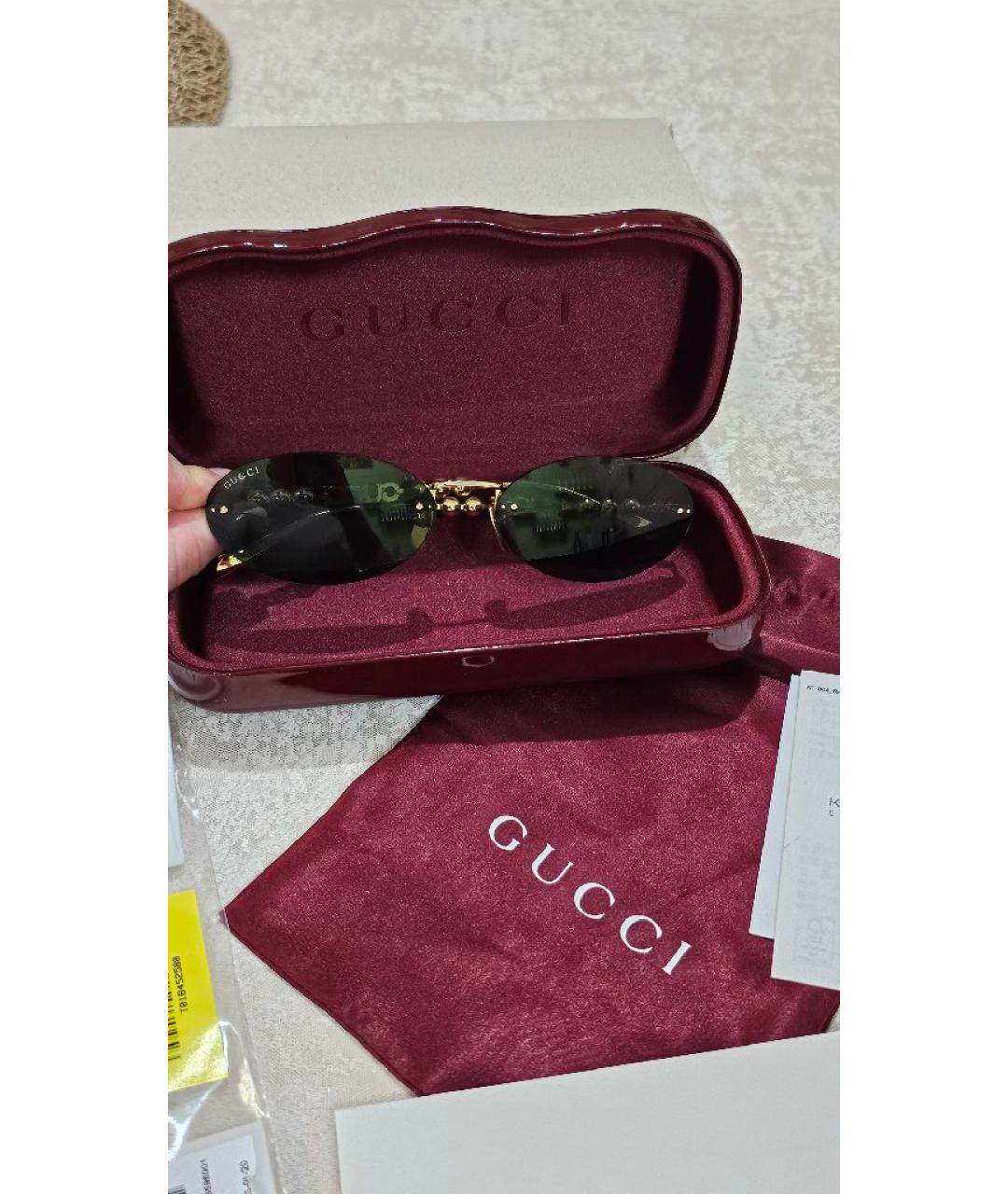 GUCCI Золотые металлические солнцезащитные очки, фото 6