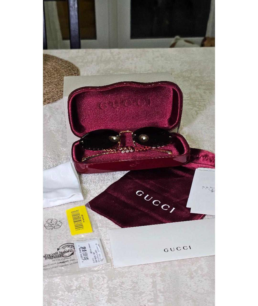 GUCCI Золотые металлические солнцезащитные очки, фото 4