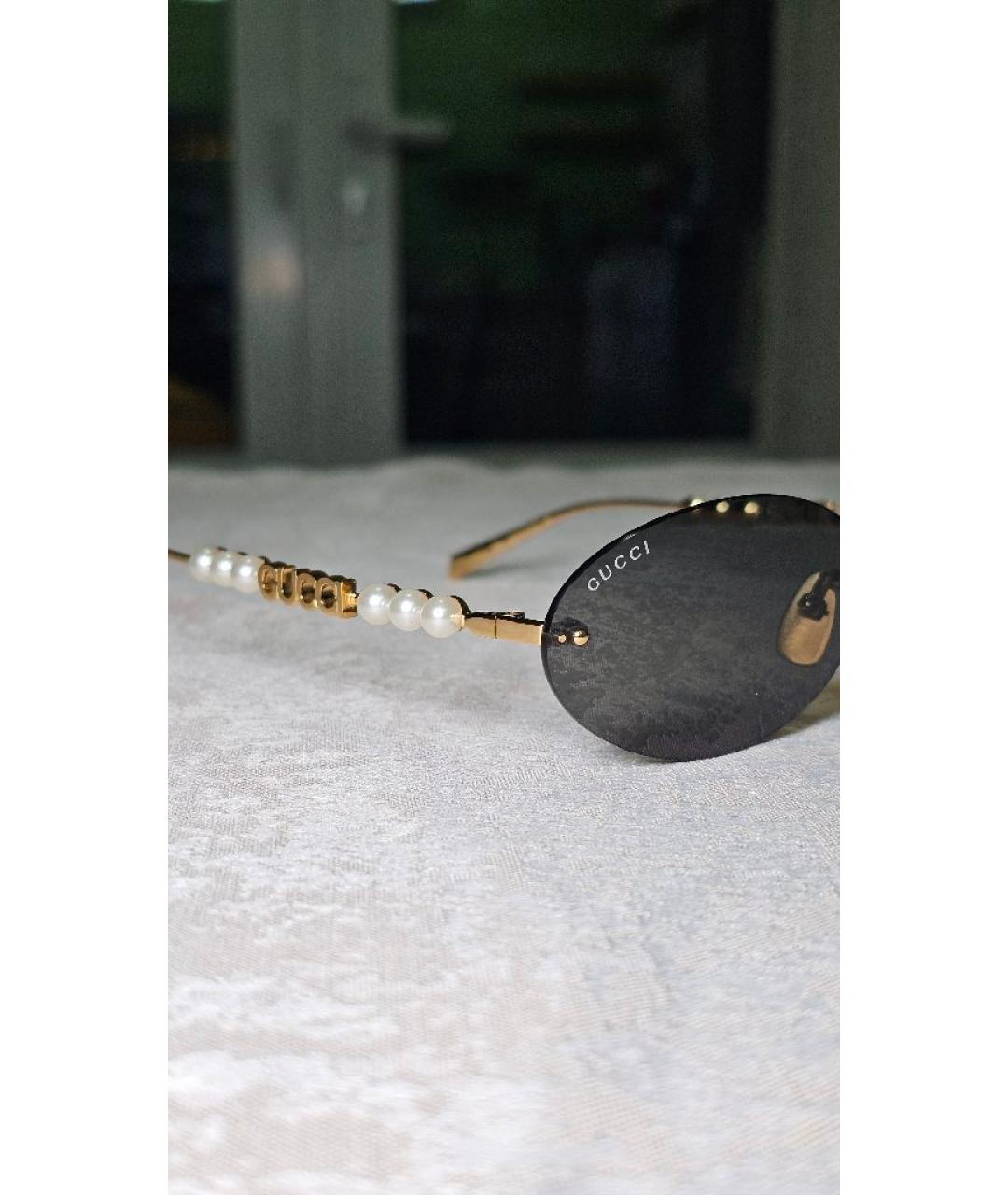 GUCCI Золотые металлические солнцезащитные очки, фото 2