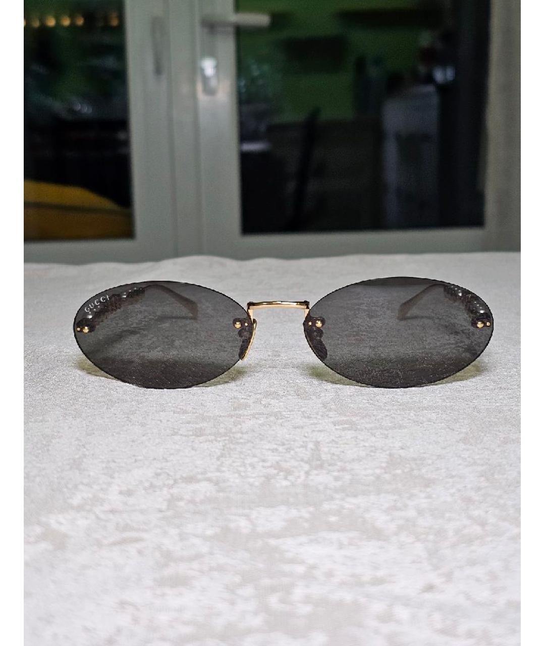 GUCCI Золотые металлические солнцезащитные очки, фото 9