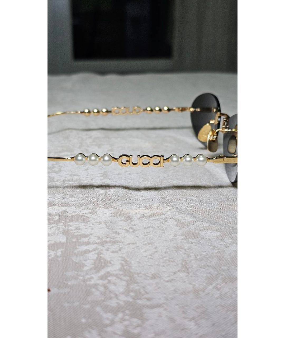 GUCCI Золотые металлические солнцезащитные очки, фото 7