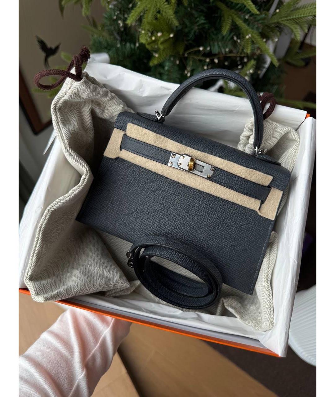 HERMES Антрацитовая кожаная сумка тоут, фото 2