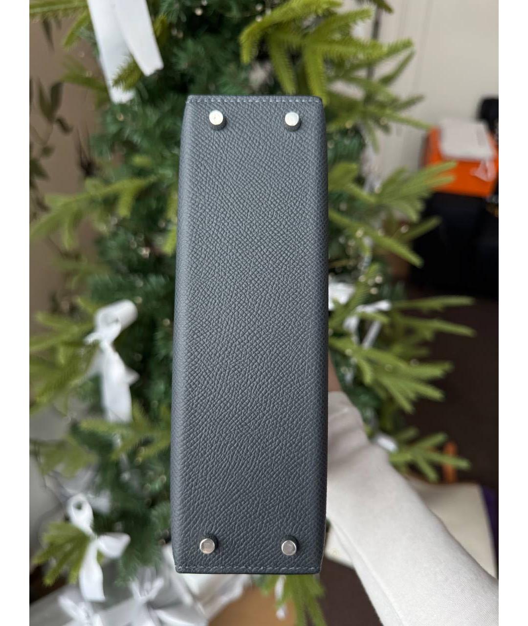 HERMES Антрацитовая кожаная сумка тоут, фото 6