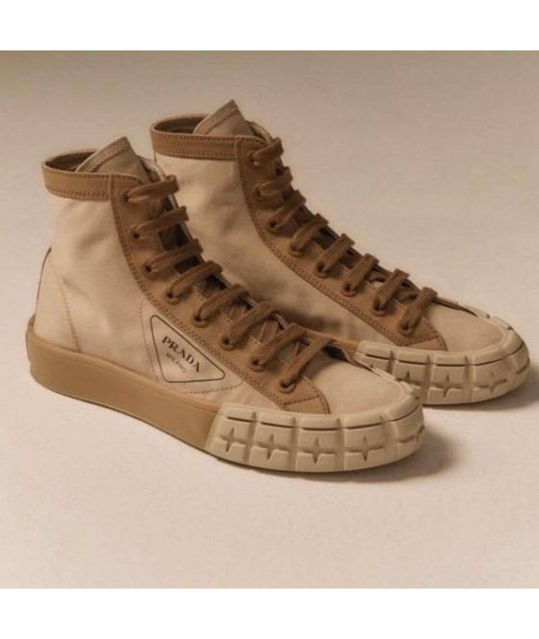 PRADA Бежевые текстильные кеды, фото 3