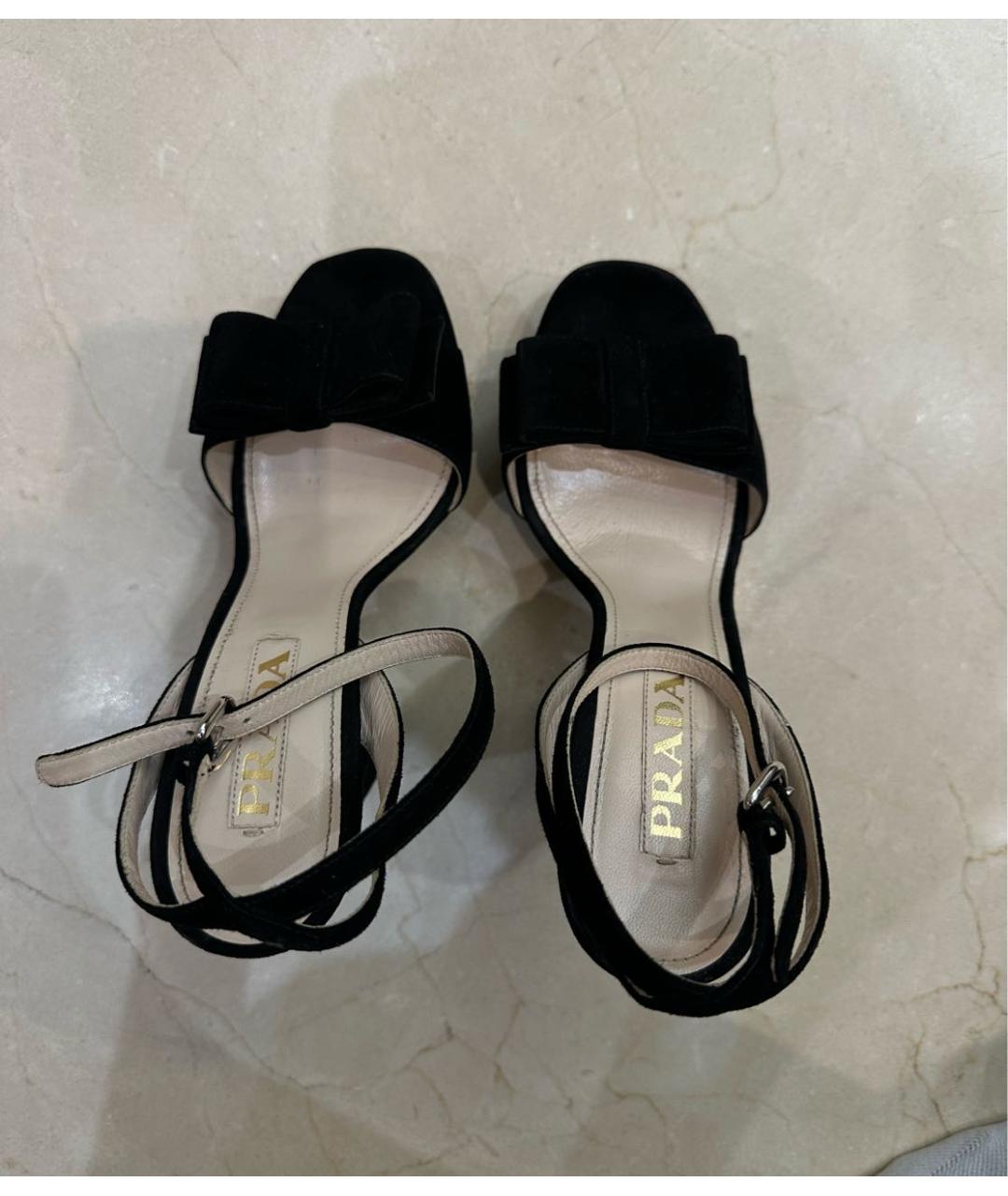 PRADA Черные бархатные босоножки, фото 3