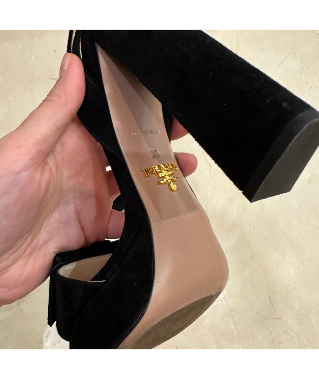 PRADA Черные бархатные босоножки, фото 5