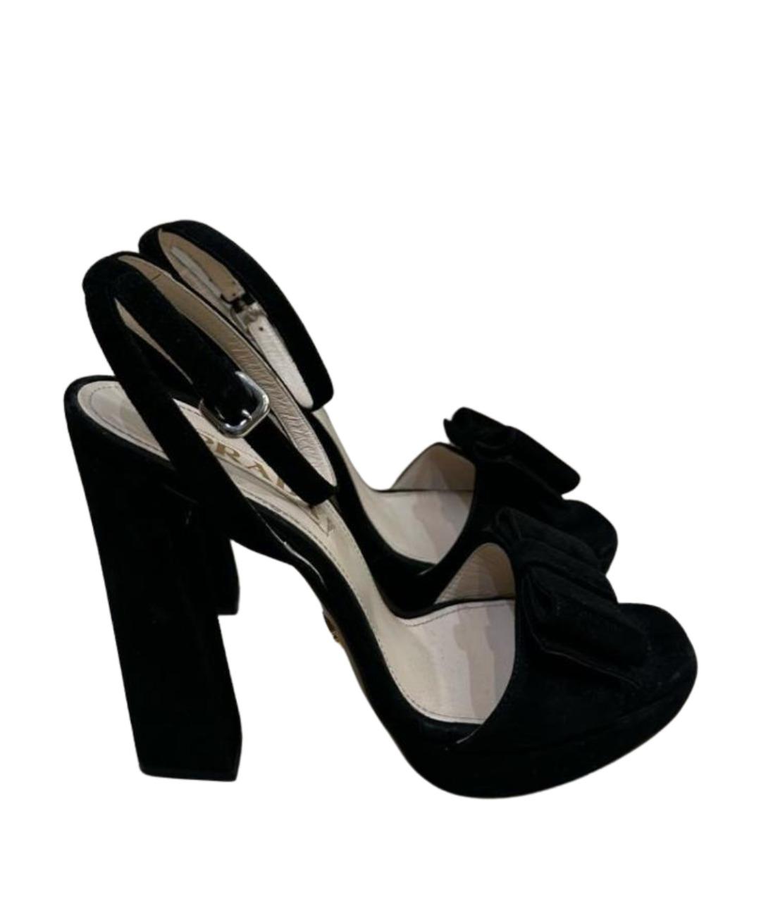 PRADA Черные бархатные босоножки, фото 1