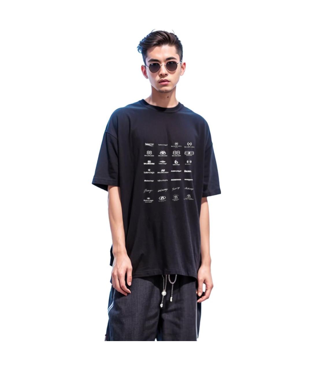 BALENCIAGA Черная хлопковая футболка, фото 4