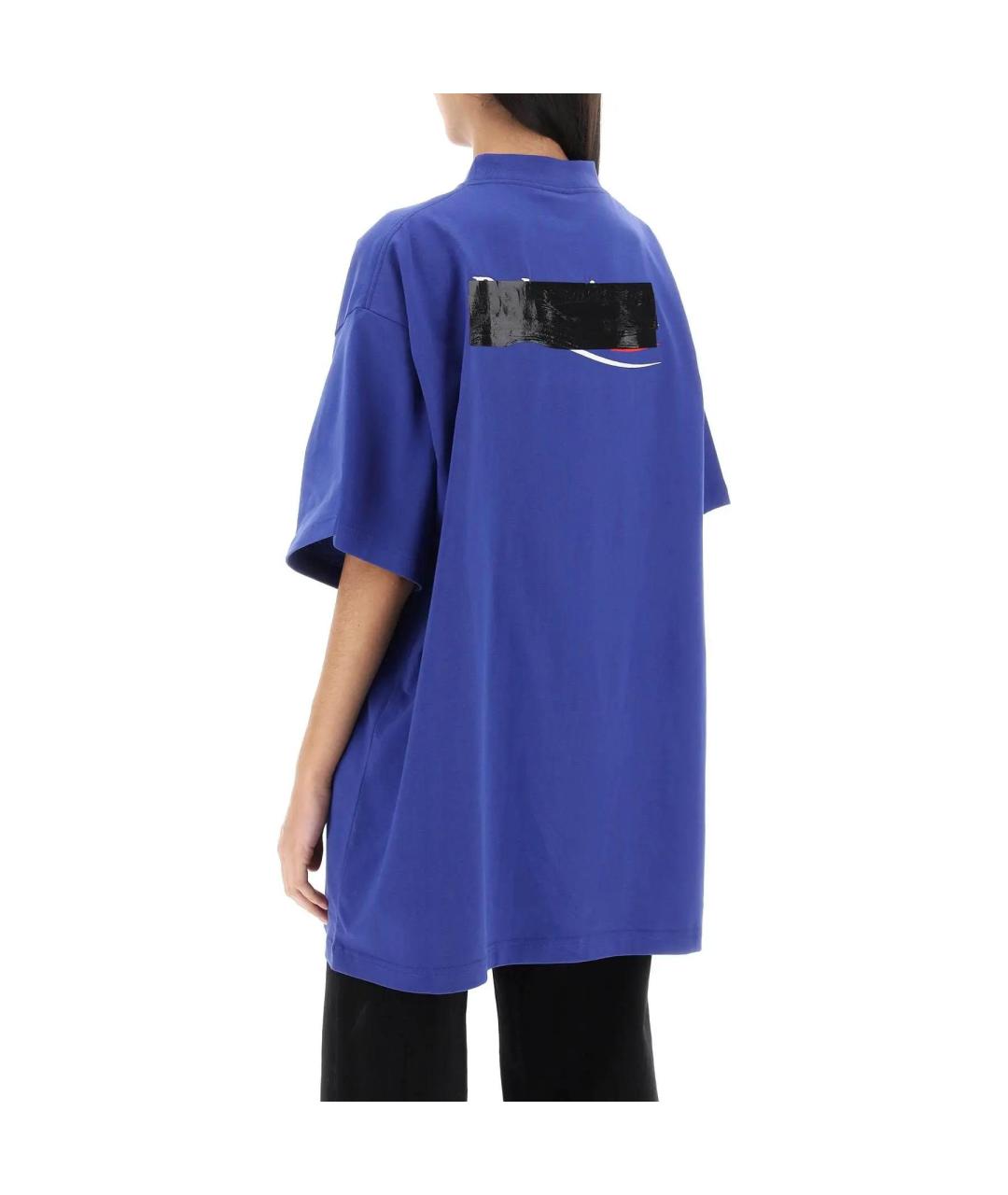 BALENCIAGA Синяя хлопковая футболка, фото 4