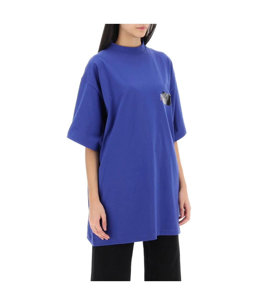 BALENCIAGA Синяя хлопковая футболка, фото 3
