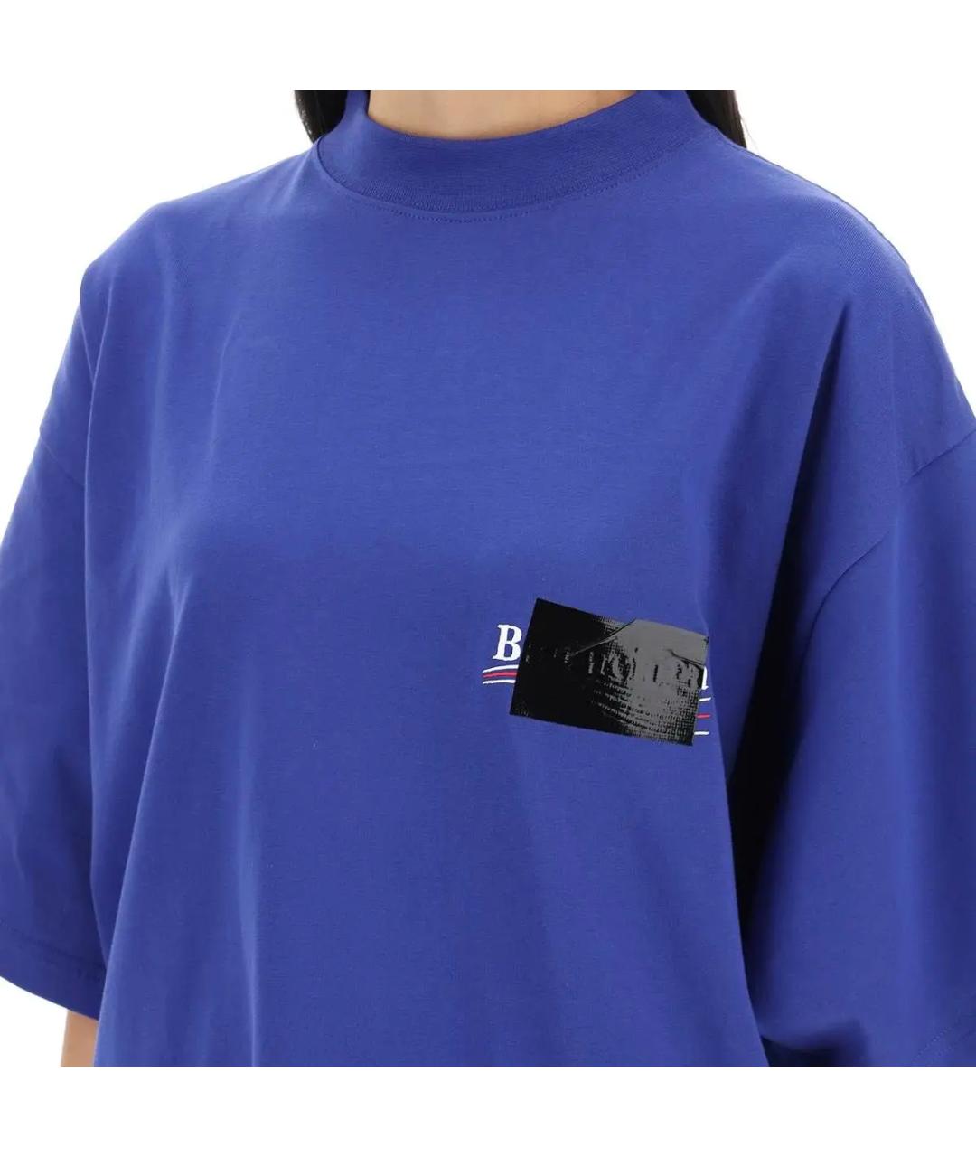 BALENCIAGA Синяя хлопковая футболка, фото 6