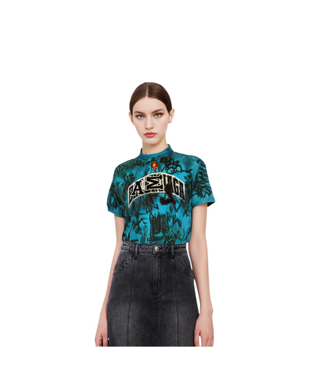 BALENCIAGA Синяя хлопковая футболка, фото 3