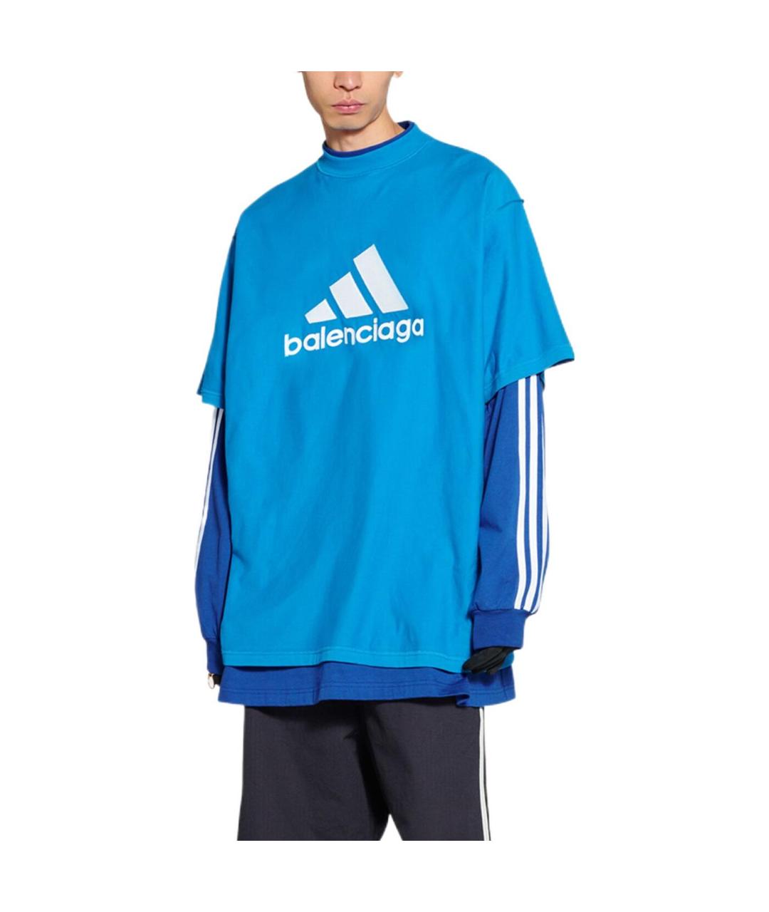 BALENCIAGA Синяя хлопковая футболка, фото 3