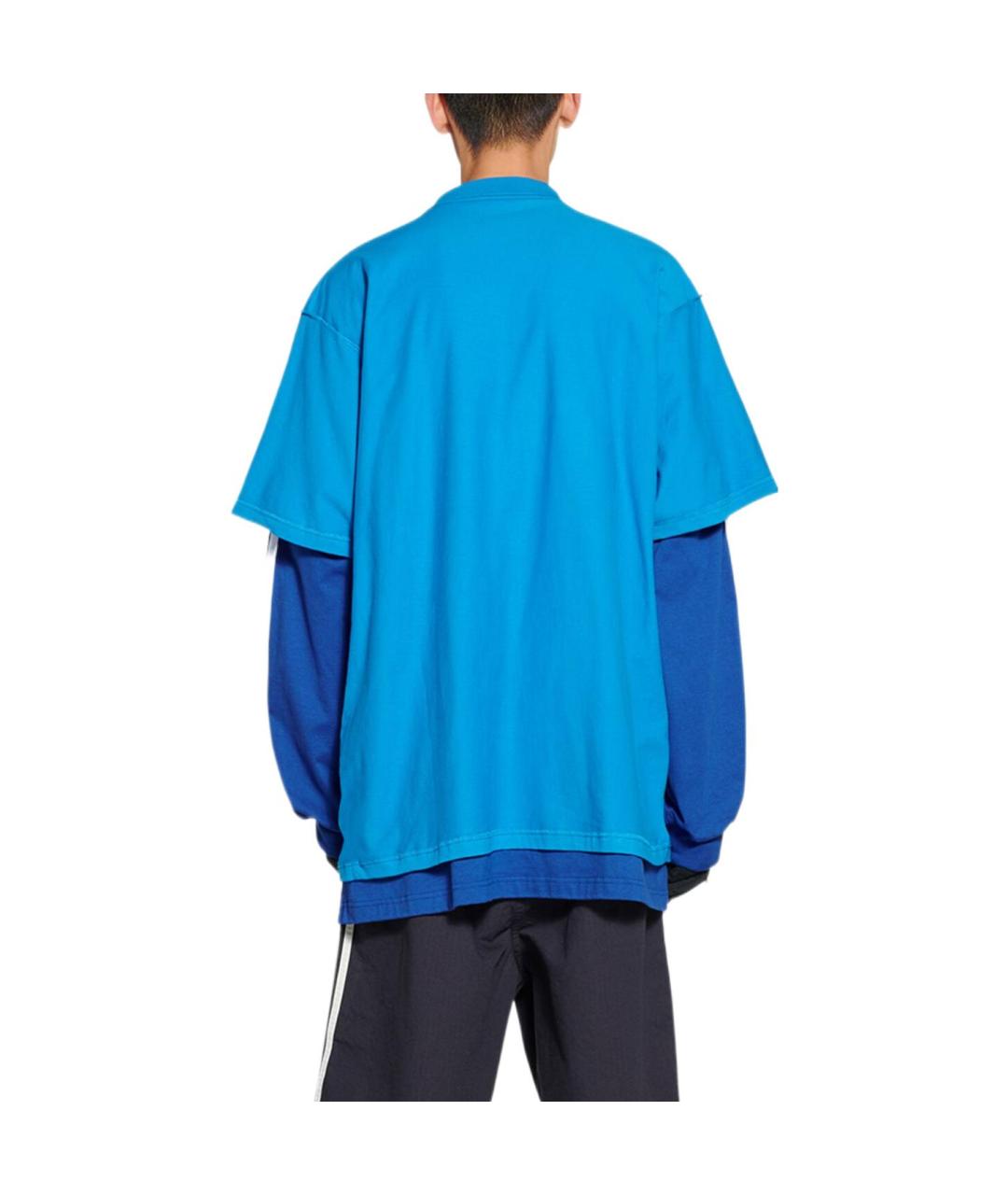 BALENCIAGA Синяя хлопковая футболка, фото 4