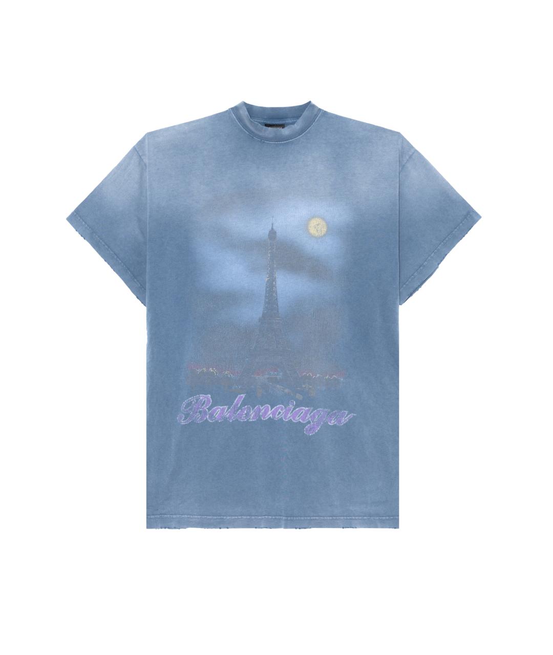 BALENCIAGA Синяя хлопковая футболка, фото 1