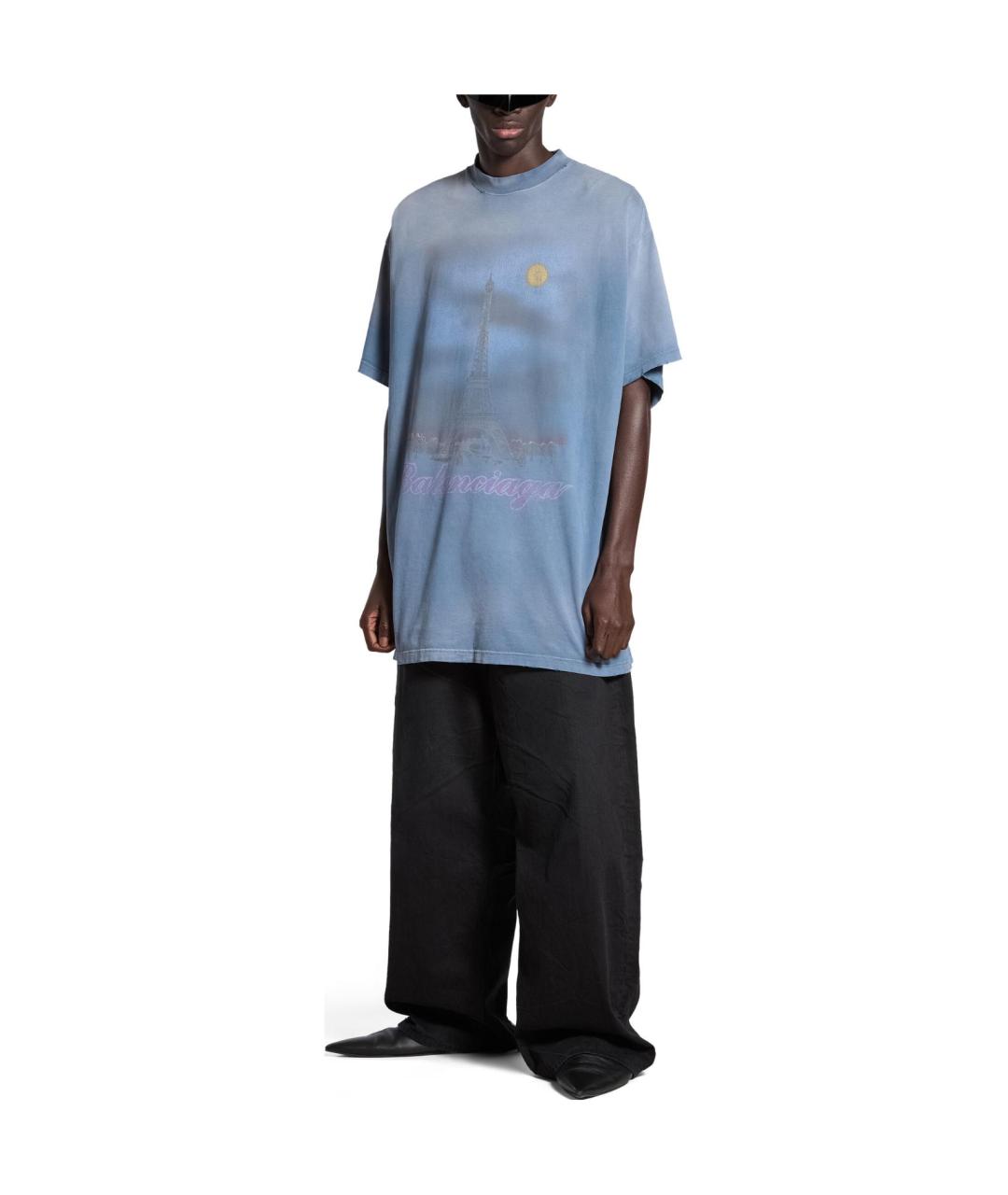 BALENCIAGA Синяя хлопковая футболка, фото 9